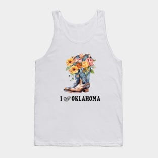 I Love Oklahoma Boho Vintage Cowboy Boots with Flowers Tank Top